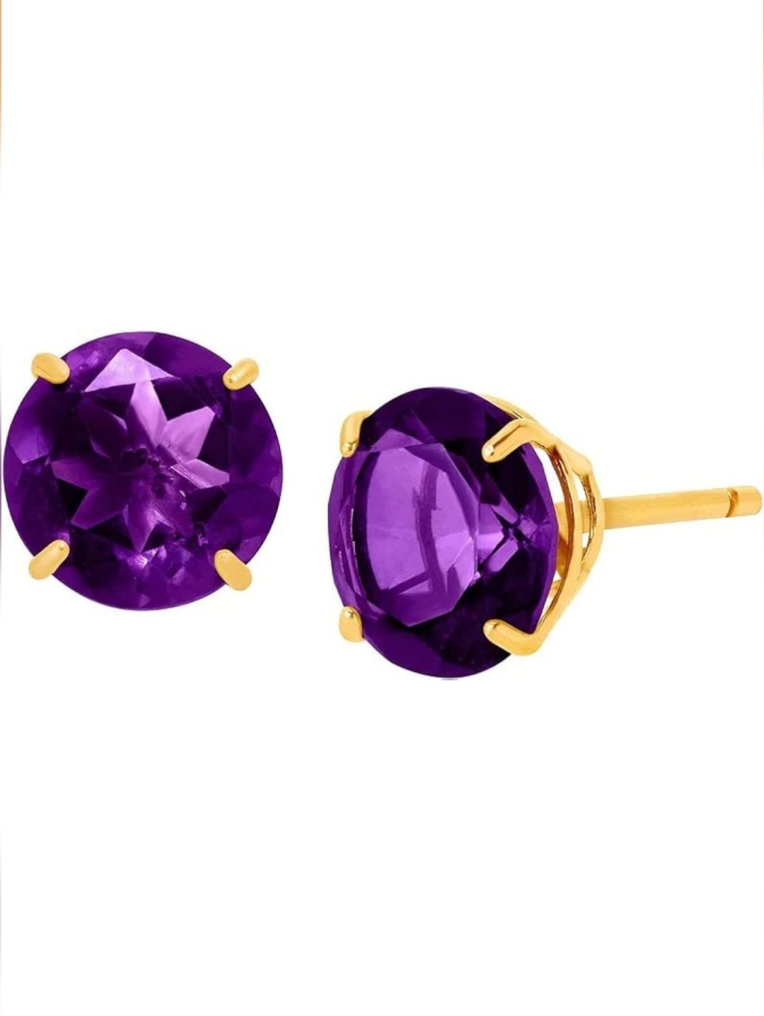 14k Yellow Gold Created Amethyst Round Stud Earrings 3mm